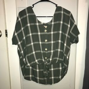 Army Green Short Sleeve Blouse